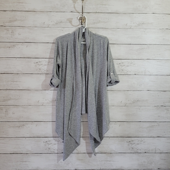 Justice Gray Waterfall Cardigan Roll Tab Sleeve Very Lightweight Size 7 - Picture 9 of 9